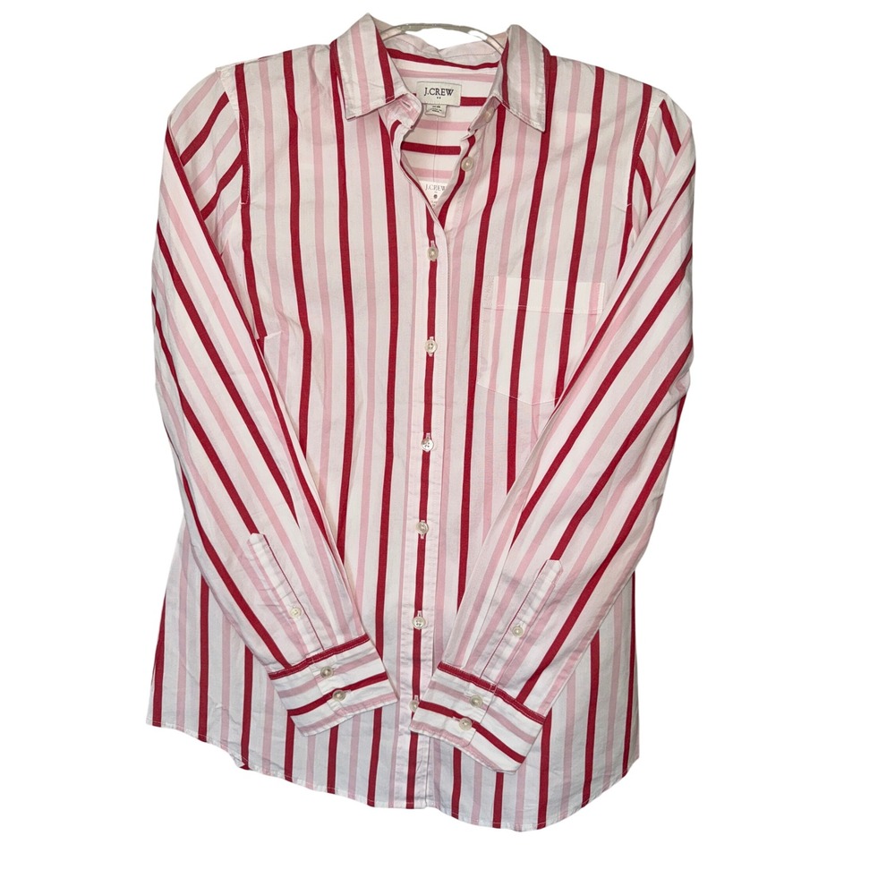 J.Crew women's button down‎ cotton blend shirt white pink red XS NWT